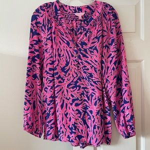 Lily Pulitzer Elsa Silk Top Sz L Coral Print